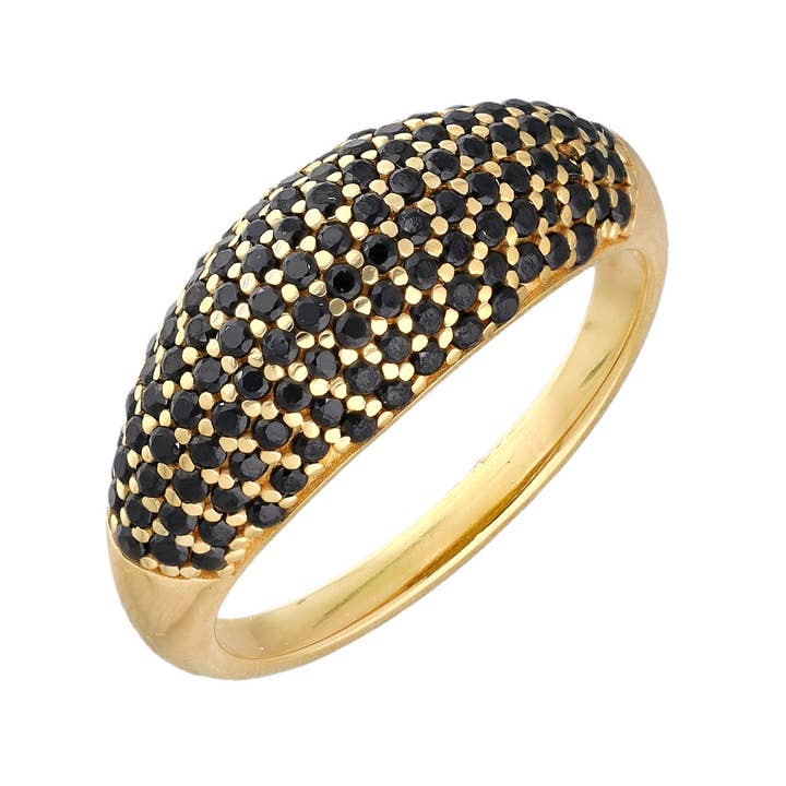 Tiramisu - Wholesale Cocktail/Statement Ring - Gold Plated Over Silver Black Spinel Midnight Grove Ring2