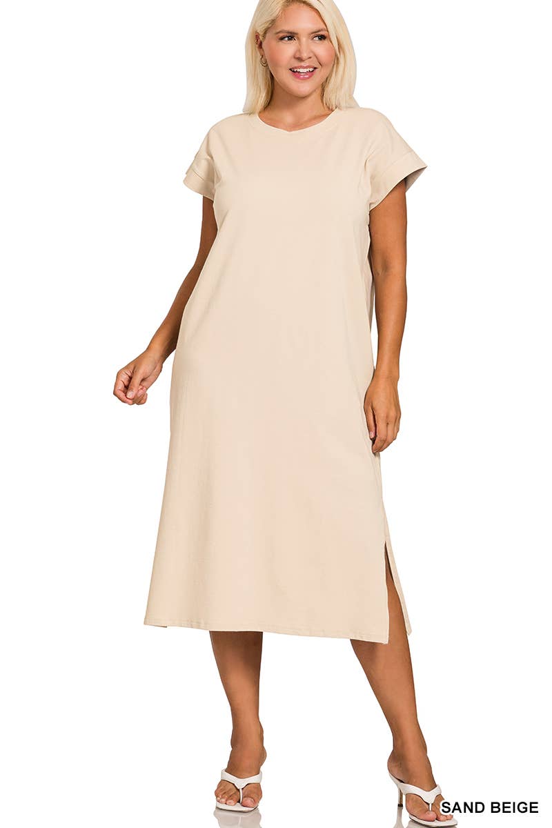 Vanilla Monkey - Wholesale Dress - Women's - Plus Round Neck Short Sleeve Midi Dress2