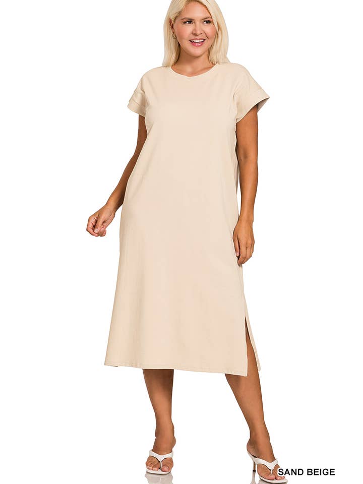 Vanilla Monkey - Wholesale Dress - Women's - Plus Round Neck Short Sleeve Midi Dress2