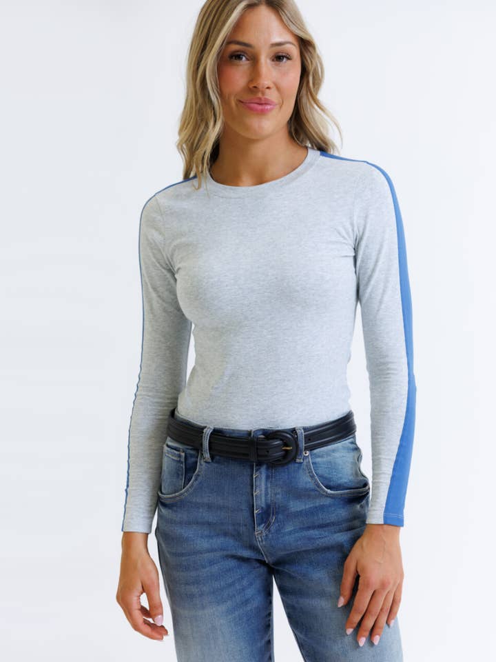 Haut à col rond rayé à manches longues en maille côtelée pour la vente par Downeast