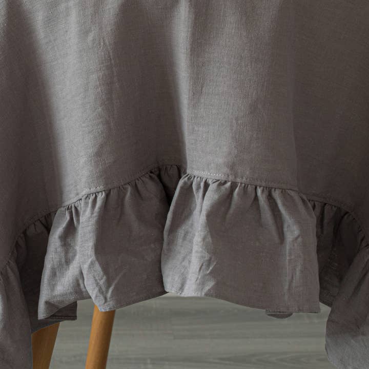 Quickway Imports - Wholesale Tablecloth - Deerlux 100% Pure Linen Washable Tablecloth with Ruffle Trim
