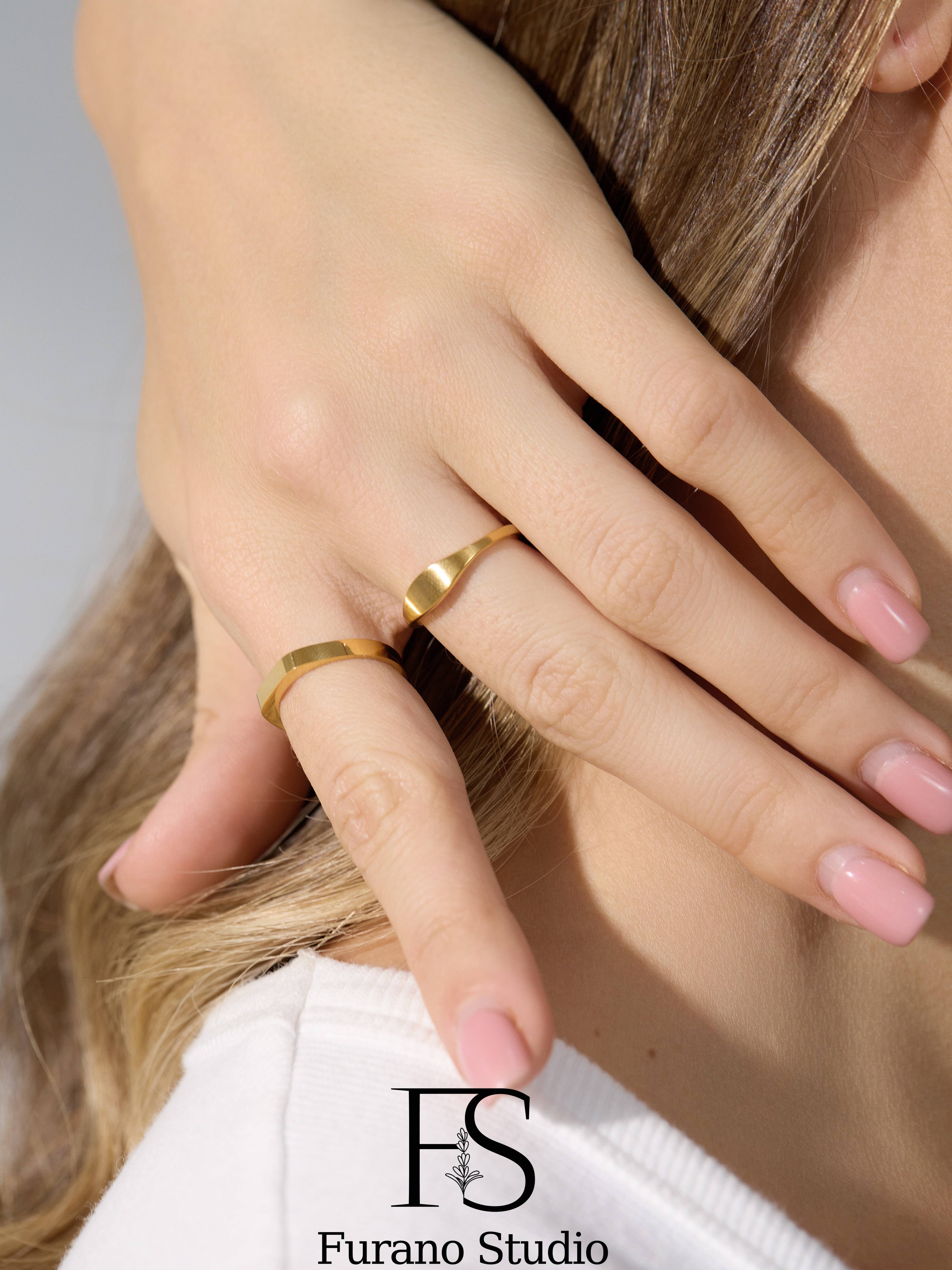 Furano Studio - Wholesale Band/Stacked Ring - 18K Gold Band ring, Vintage matte gold minimalist ban1
