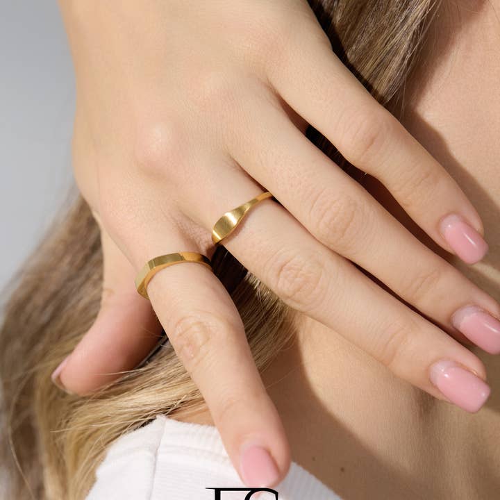 Furano Studio - Wholesale Band/Stacked Ring - 18K Gold Band ring, Vintage matte gold minimalist ban1
