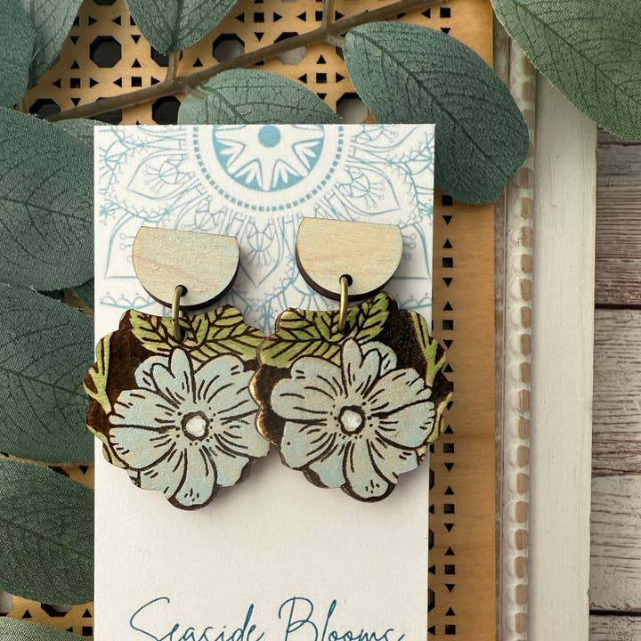 Boho Hand painted lightweight maple wood STUD earrings for wholesale by Seasideblooms