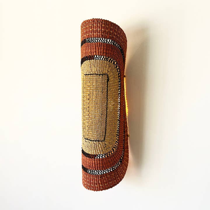 Luna Wall Lampshade – Large | Handwoven Straw Lighting with Coloured Pattern for wholesale by GOLDEN EDITIONS