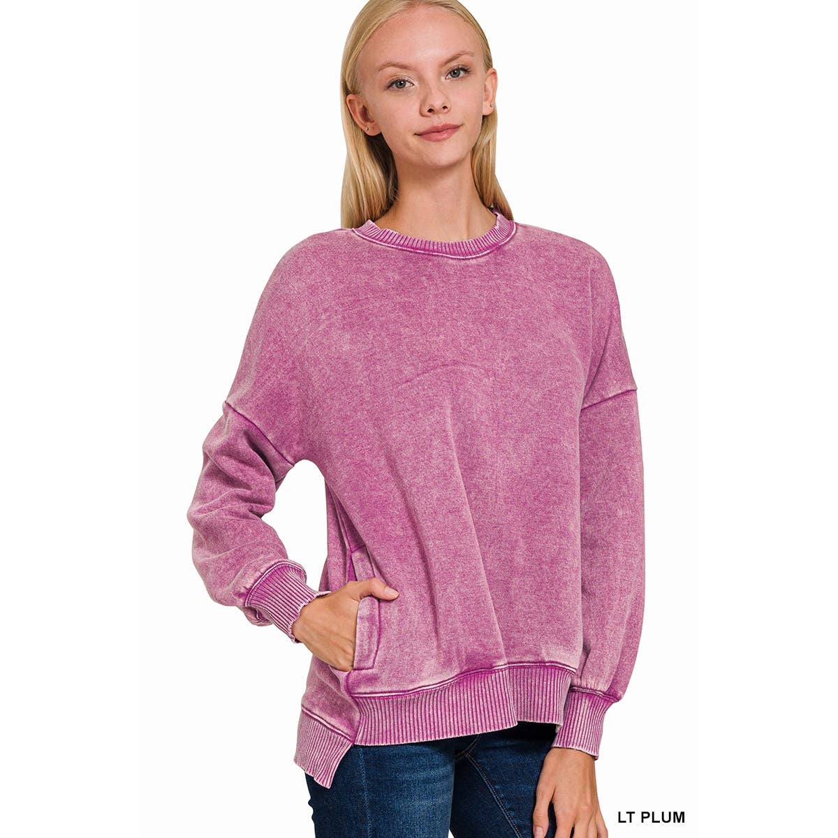 Apolline - Wholesale Sweatshirt - Women&#x27;s - ACID WASH FLEECE HI-LOW HEM PULLOVER3