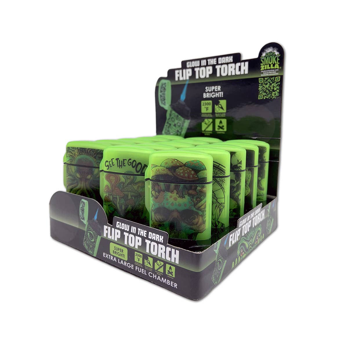 Novelty Brands - Wholesale Lighter - Glow in The Dark Flip Top Lighter Assortment - 15/Display