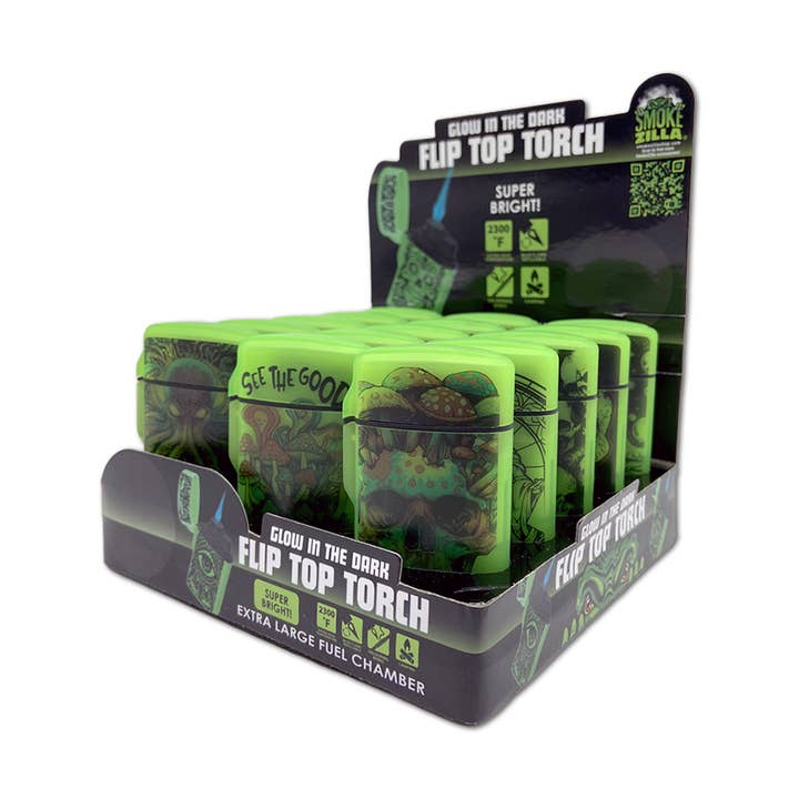 Novelty Brands - Wholesale Lighter - Glow in The Dark Flip Top Lighter Assortment - 15/Display0