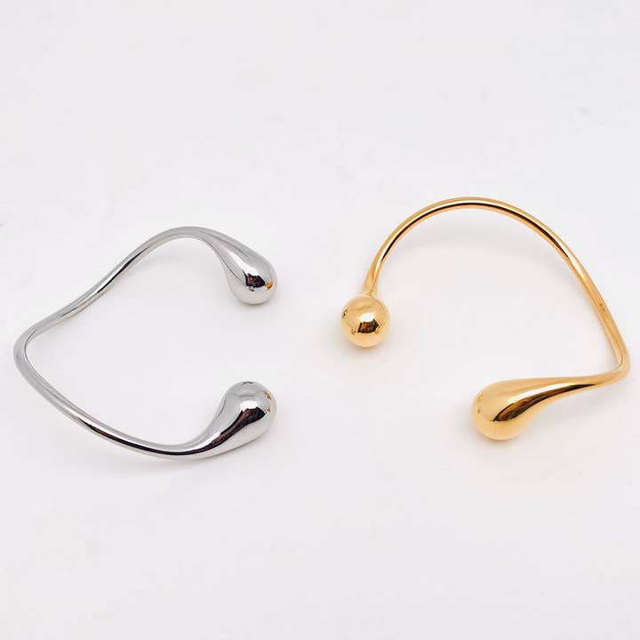 Mio Queena - Wholesale Cuff Bracelet - Double Drops 18K Gold Plated Stainless Steel Bangle - FGS