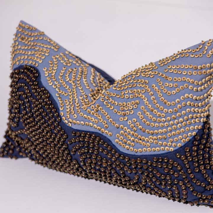 BHD HOME - Wholesale Chair cushion - Hand Beaded Natural and Navy Lumber 35 x 55cm1