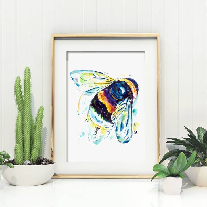 Cute Bee Art Print, unique art,garden art, nature paintings for wholesale by Whitehouse Art