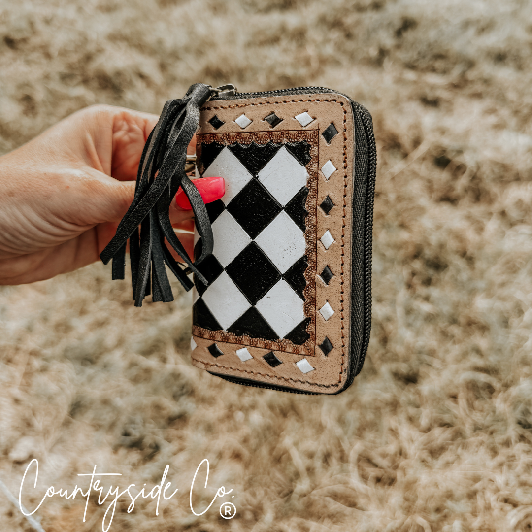 Texas Western Cowhide Bags and More - Wholesale Wallet - Women's - The Sidekick Checkered Mini Wallet Keychain5