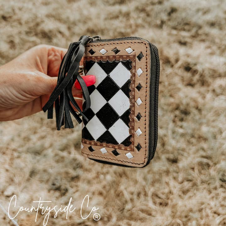 Texas Western Cowhide Bags and More - Wholesale Wallet - Women's - The Sidekick Checkered Mini Wallet Keychain5