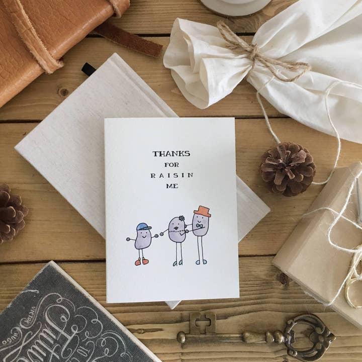 Parent – “Thanks For Raisin Me” Punny Card For Mom and Dad for wholesale by kenziecards