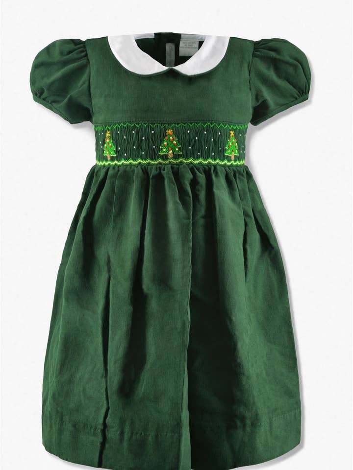 Hunter Grøn Baby- og småpigetøj med smockede juletræer og korte ærmer for engroshandel på Faire2
