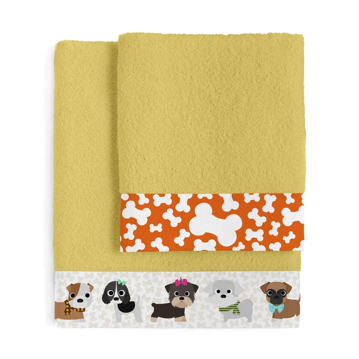 Dogs Juego toallas Pack de 2 Mostaza para venta al por mayor de Happyfriday