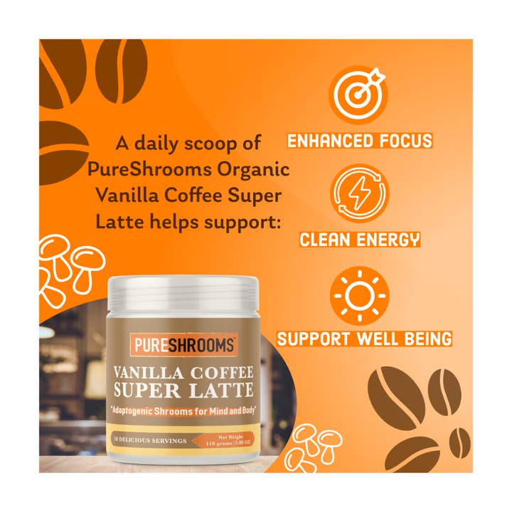PureShrooms Inc. - Wholesale Instant Coffee/Espresso - Vanilla Coffee Super Latte | 110g | 10 Servings2