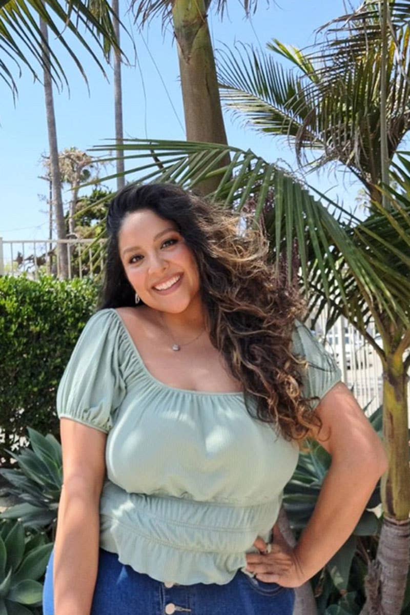 CAPELLA APPAREL - Vente Haut en maille – femme - Top uni en tricot côtelé à manches bouffantes et froncées de grande taille7