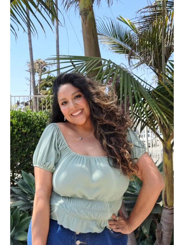 CAPELLA APPAREL - Wholesale Knit Top - Women's - Plus Size Casual Ruched Puff Sleeve Ribbed Knit Solid Top7