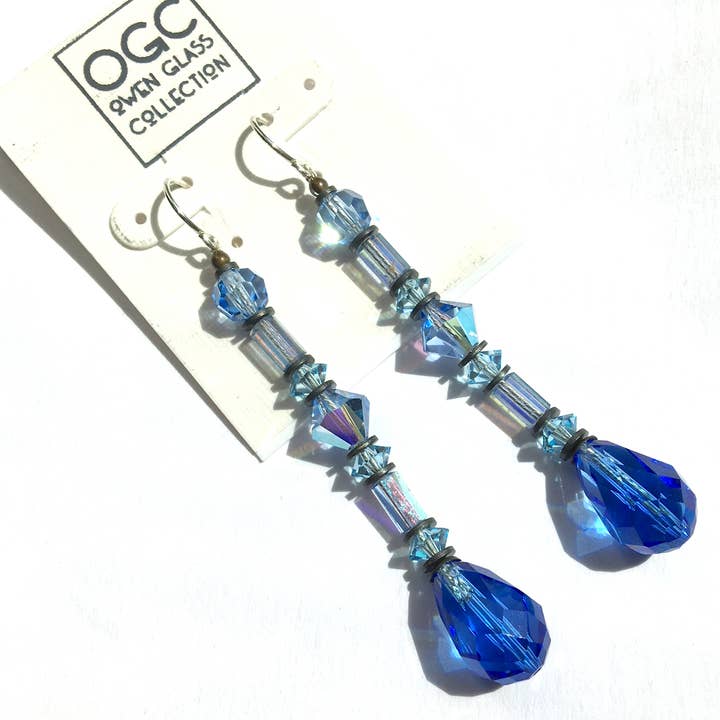 SPLASH 21 - PENDIENTES DE CRISTAL Y ZAFIRO, AGUAMARINA, BRONCE, PLATA para venta al por mayor de Owen Glass Collection