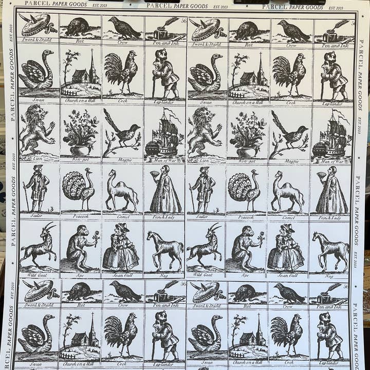 Parcel - Wholesale Flat Wrap - Parcel Artisan Wrapping Paper, Old English Woodcuts