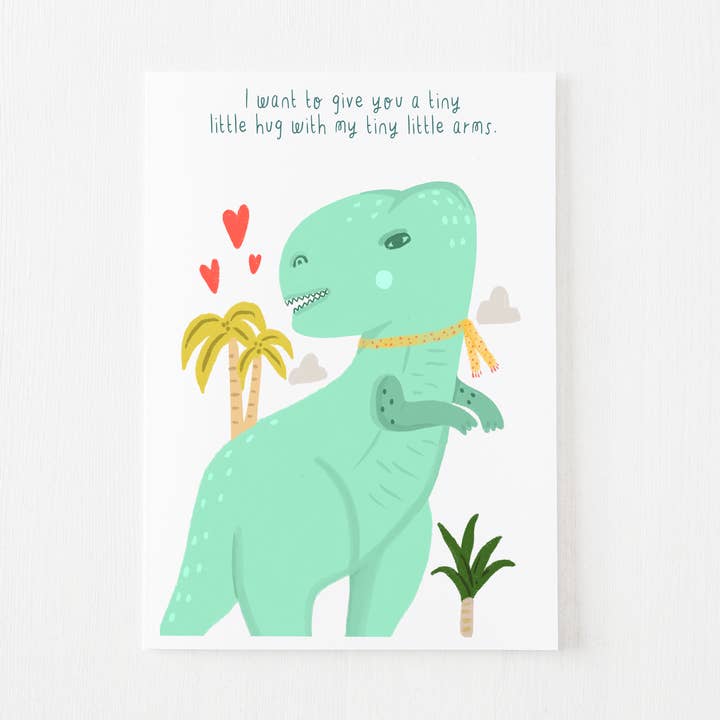 Dino Hugs greeting card for wholesale by Tinker Doodle Happy