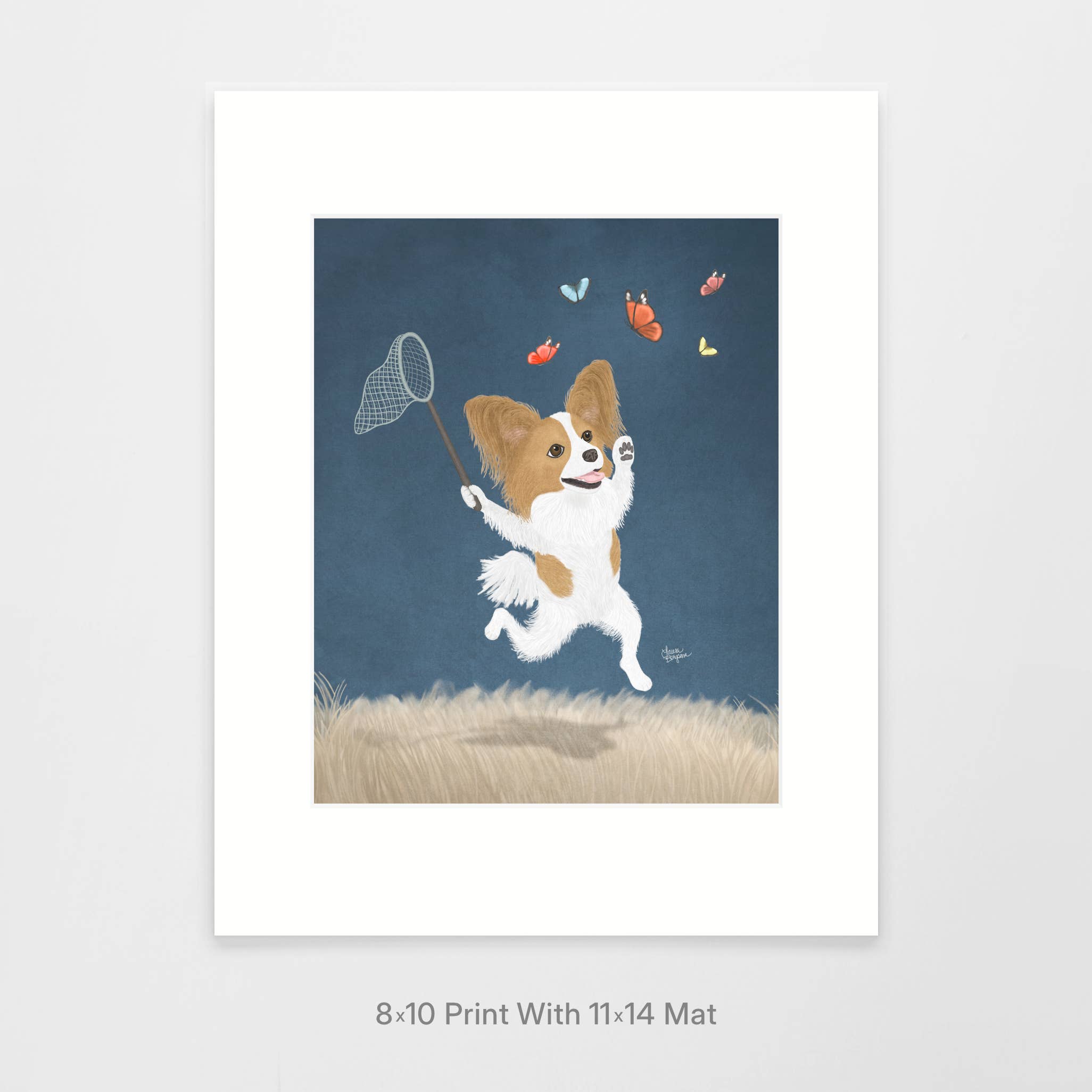Laura Bergsma Studio – wholesale Art print – Papillon Dog Art Print, Butterfly Dog, Sable and White1