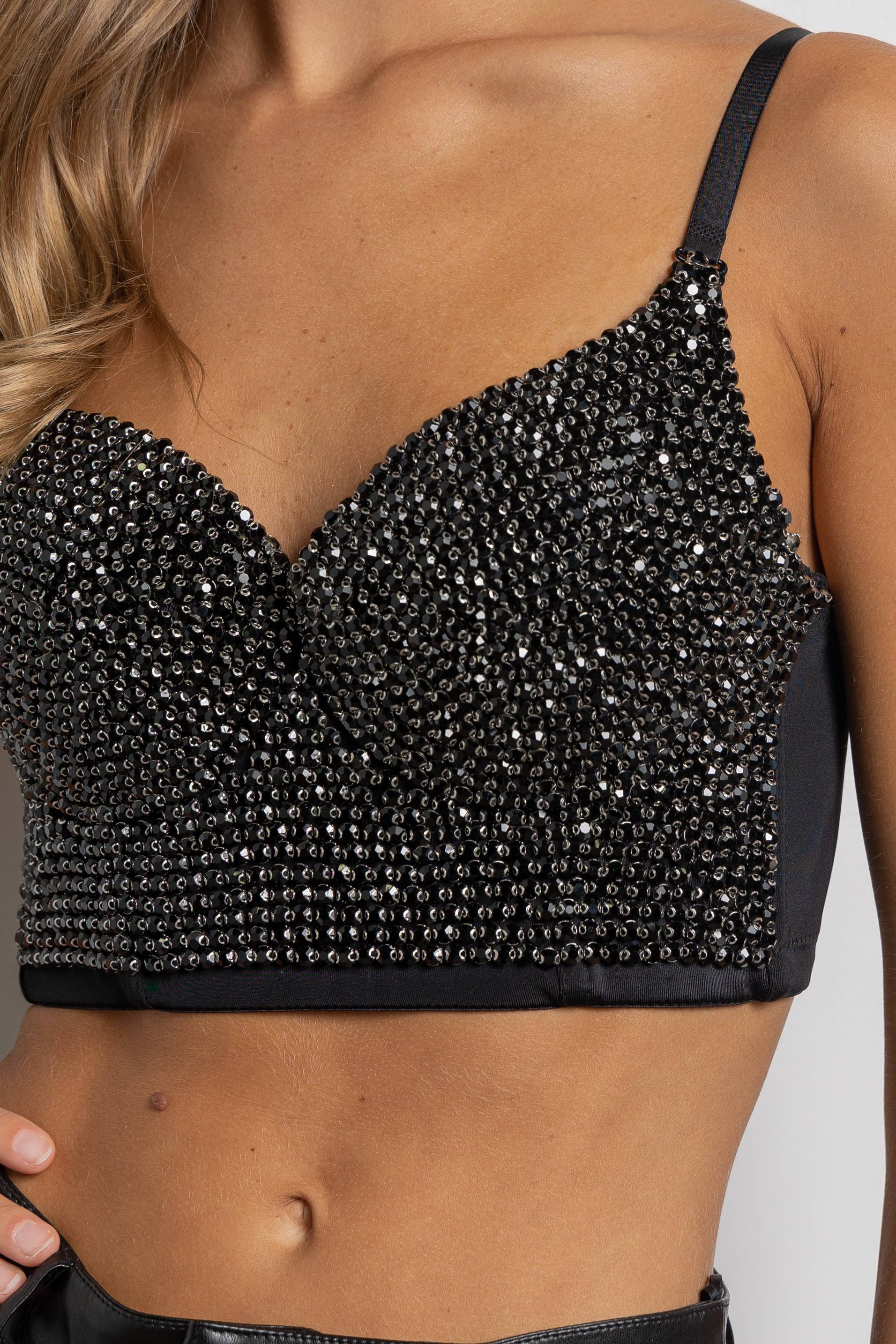 Zwart/zwart IC2472 Versierde bustiertop voor groothandel op Faire0