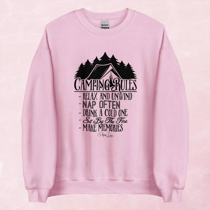 Camping Rules Graphic Crewneck Sweatshirt for wholesale by Piper Lou Collection
