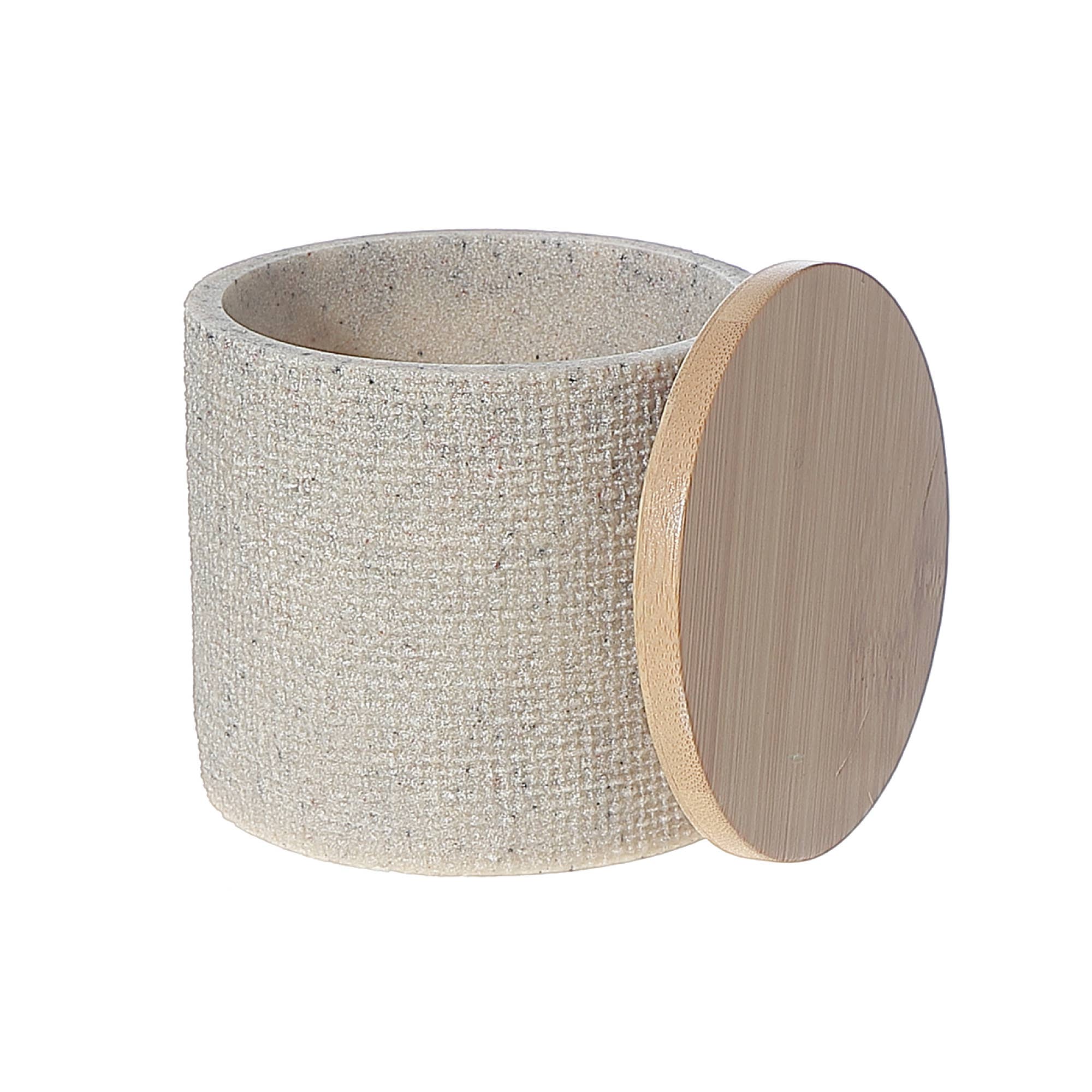 Yellow Polyresin Cotton Swab Holder With Bamboo Cover for wholesale on Faire