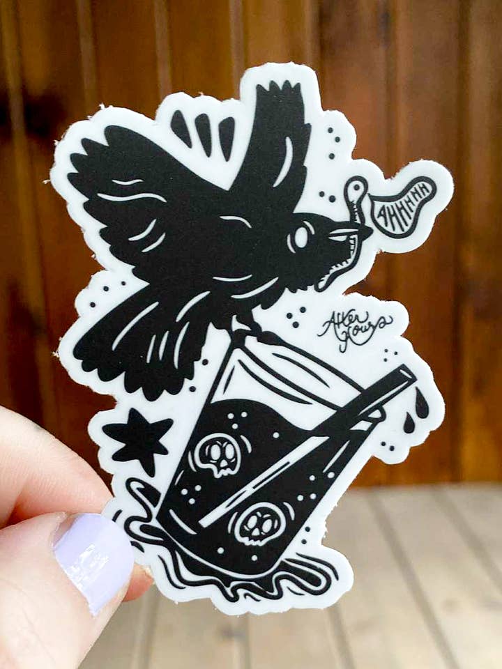 Corbeau assoiffé - Autocollant pour la vente par After Hours Creative