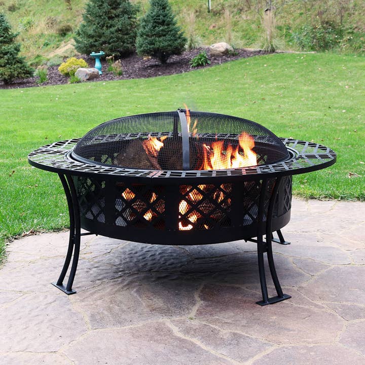 40 in Diamond Weave Fire Pit with Spark Screen and Poker for wholesale by Sunnydaze Decor