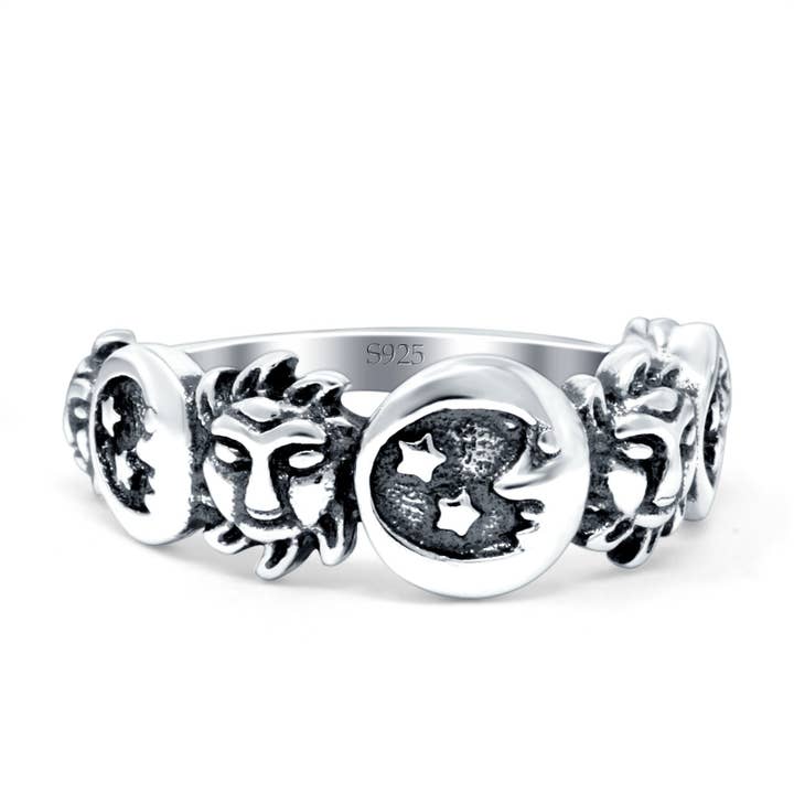 Moon and Sun Band Oxidized Round Ring for wholesale by Blue Apple Imports