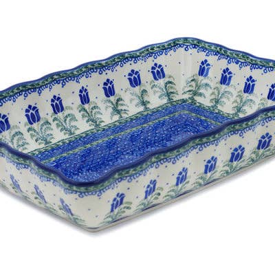 Rectangular Baker 12" Tulip Motif Theme UNIKAT for wholesale by Polmedia Polish Pottery