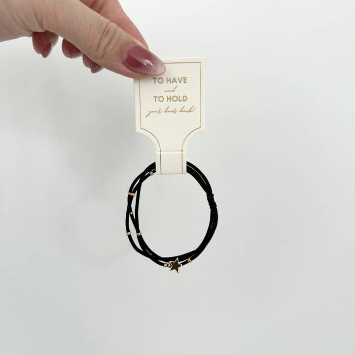LoveLina – wholesale Hair tie – Black Elastic Hair Ties with Gold Heart Charm - GITO