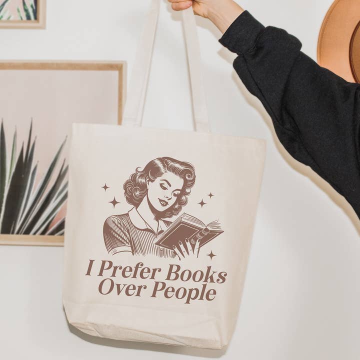 I Prefer Books Over People Tote Bag for wholesale by Lucky Luna Apparel