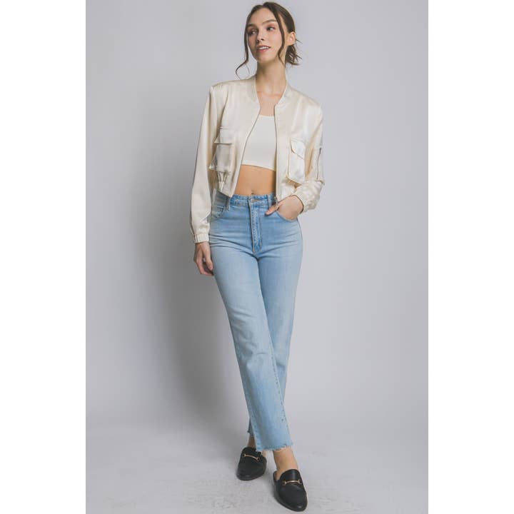 Långärmad satinbeskuren bomberjacka för wholesale av Apolline