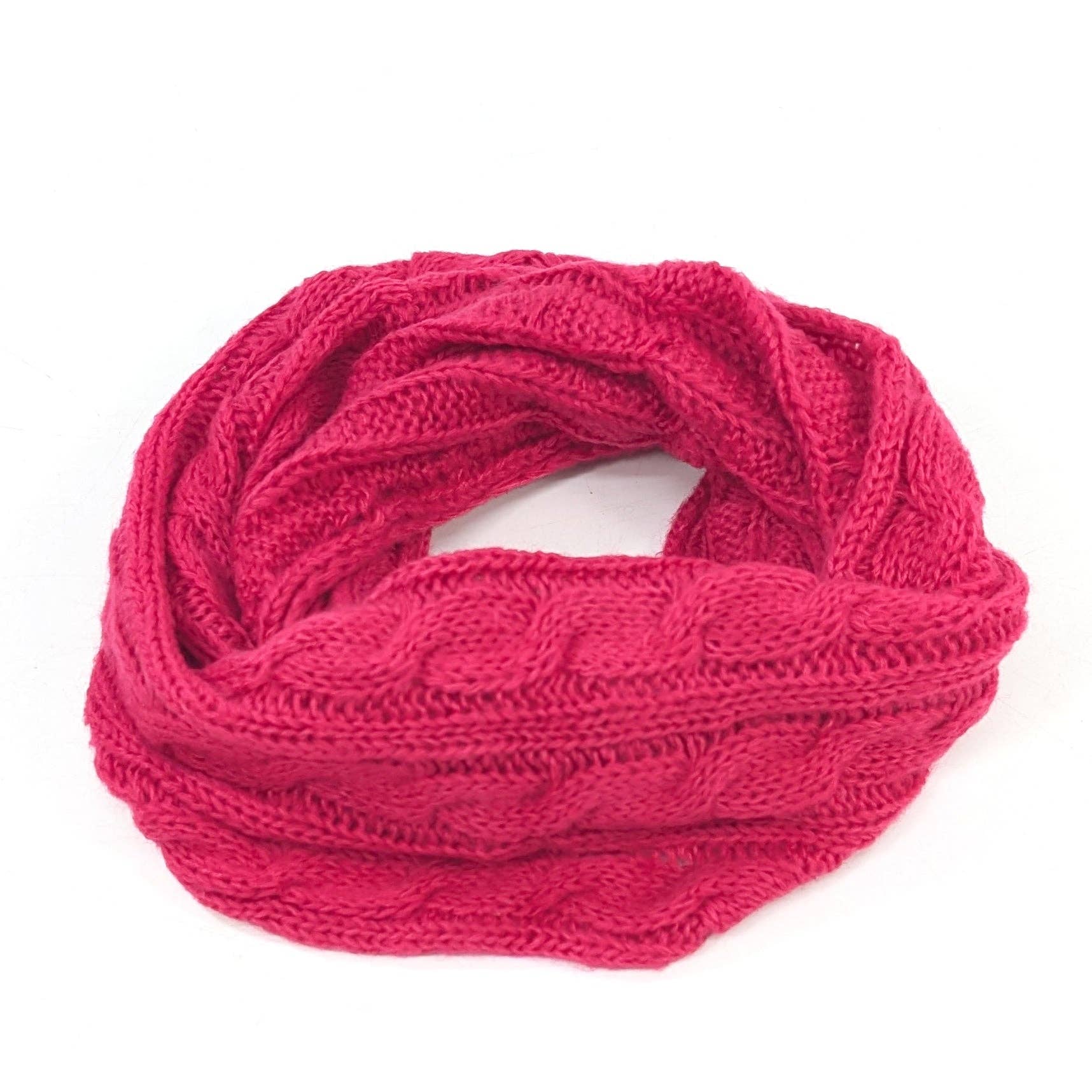 Black Ginger - Wholesale Scarf - Women's - Selat - Cable Knit Double Snood - Dark Pink6