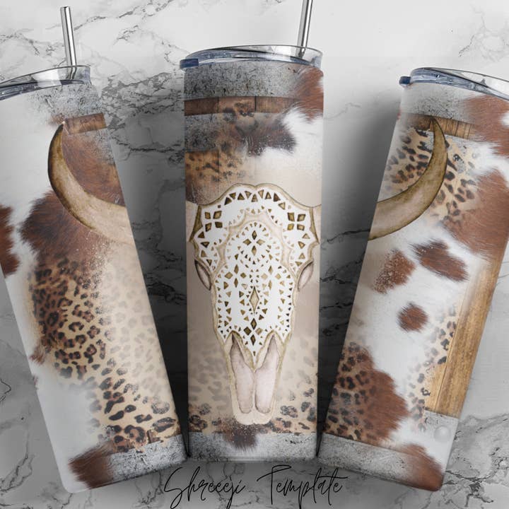 Western, Bull, leopard, cowhide, western tumbler, cow, 20 oz for wholesale by Countryside Savage