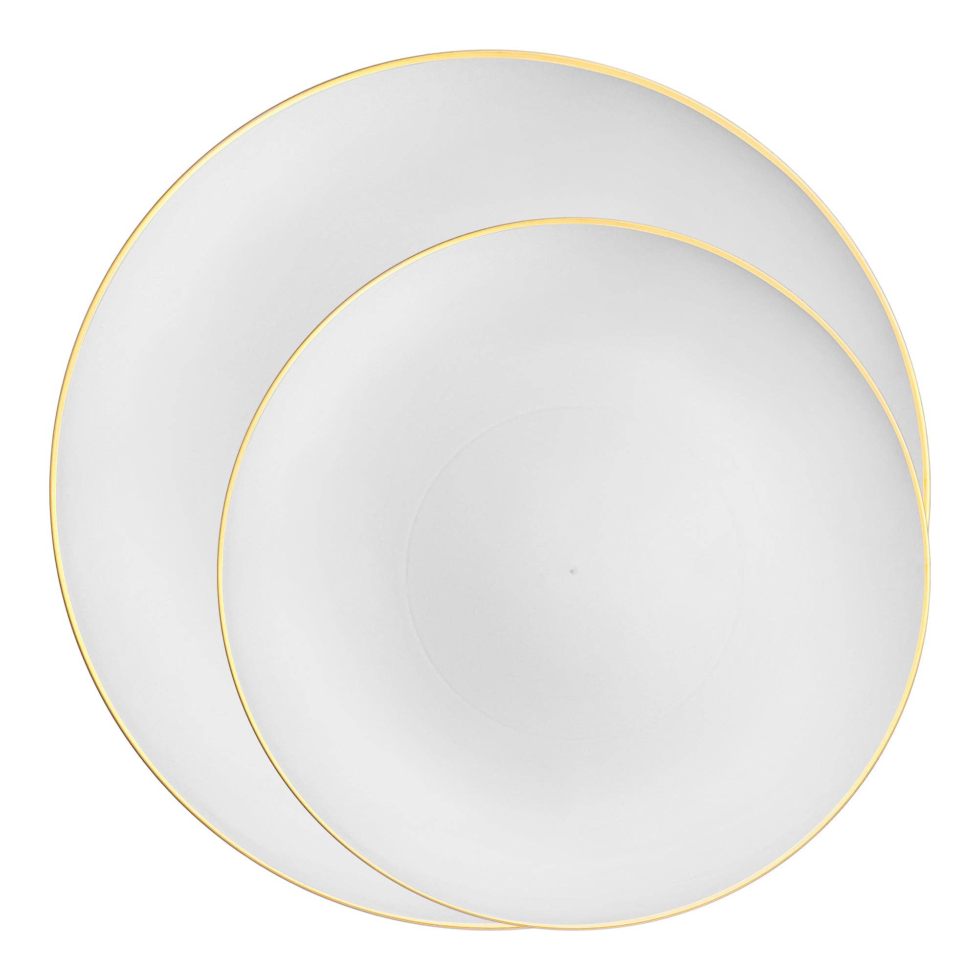 Smarty had a Party - Wholesale Dinnerware Set - White with Gold Rim Organic Plastic Dinnerware - 120 Guests1