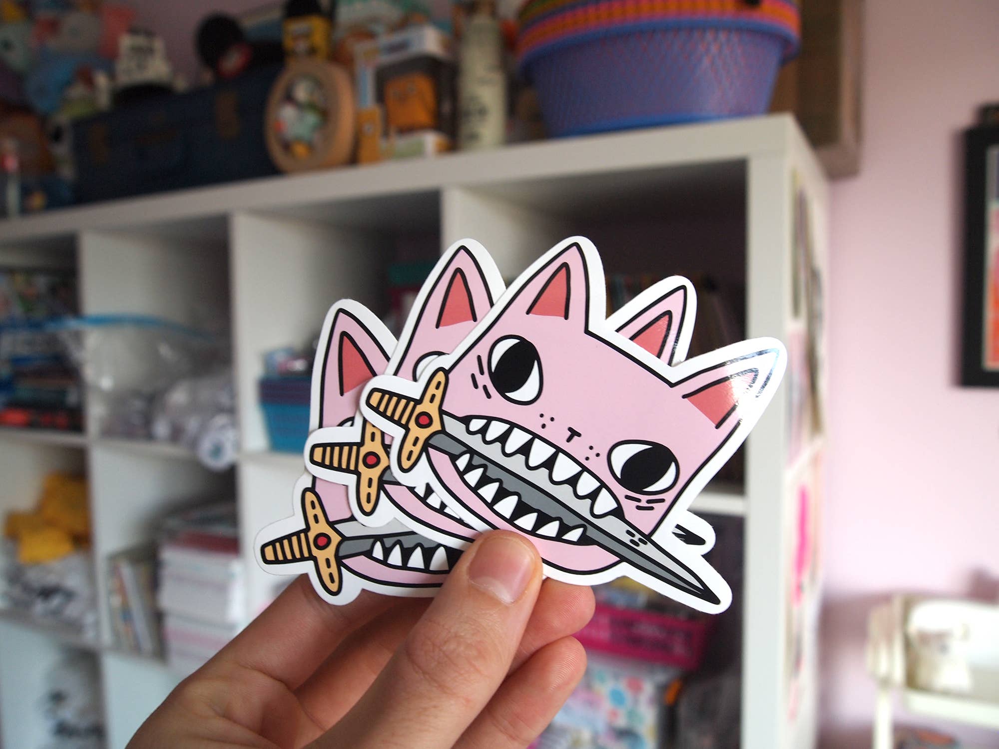 I LIKE CATS - Wholesale Sticker - Pink cat illustrated vinyl sticker5