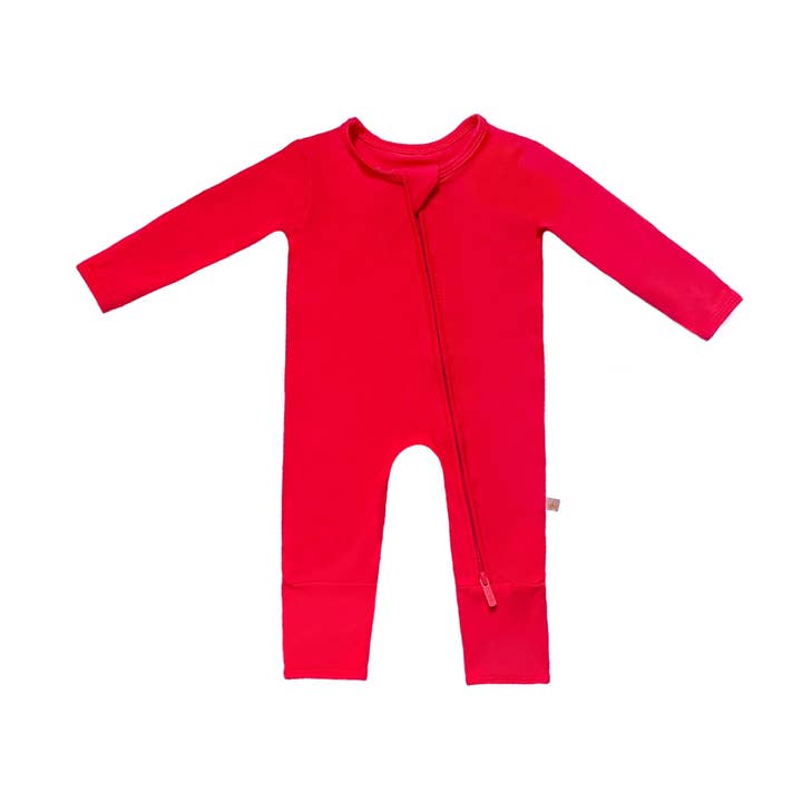 Bamboo Solid Convertible Feet Zippered Onesie in Cherry for wholesale by Royal Babies & Tots