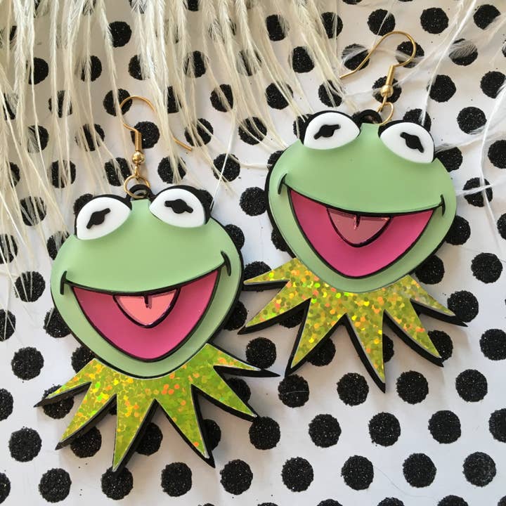I'm Your Present - Wholesale Dangle Earrings - Miss Piggy And Kermit Laser Cut Earrings