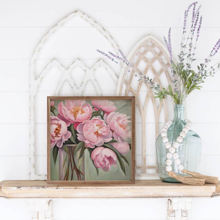 Kendrick Home - Wholesale Art Print - Pink Peony Bouquet Vase