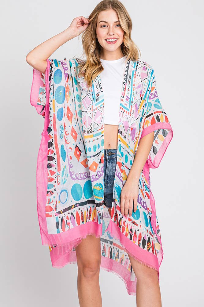 Hana - Wholesale Kimono - Women's - Watercolor Boho Geometric Print Summer Kimono26