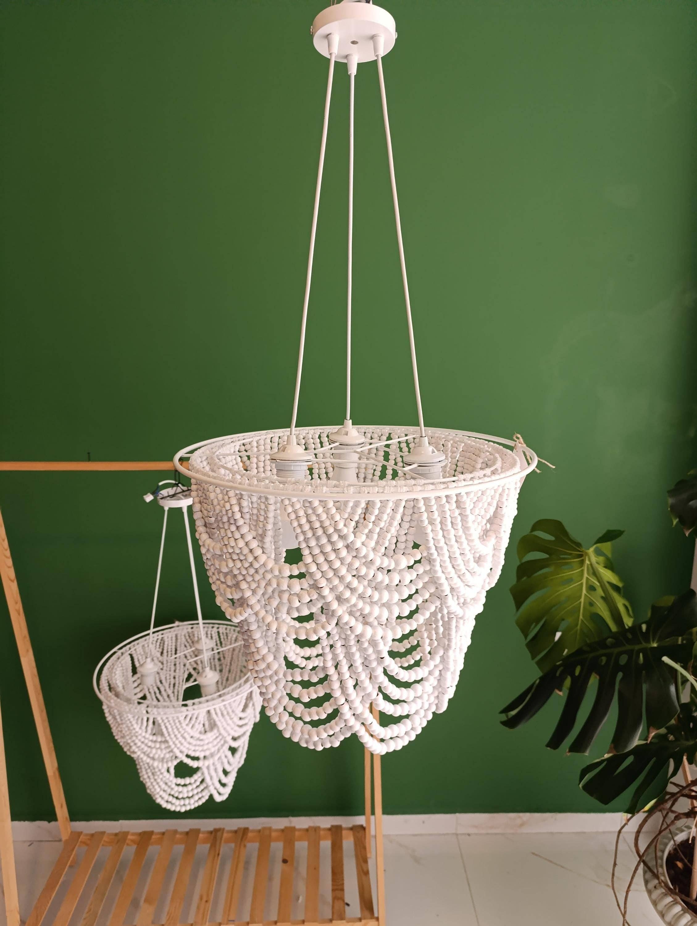 Joy's Arts – wholesale Ljuskrona/hängande ljus – Träpärlampa - Rustik Boho Taklampa - Taklampa i Bondgårdsstil för Sovrum, Barnkammare8