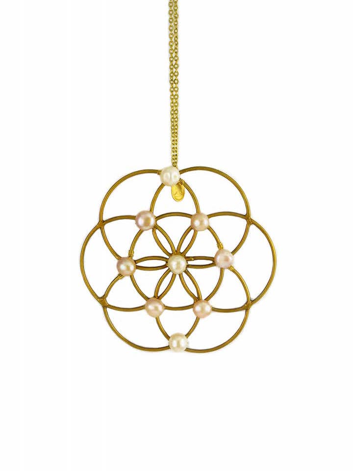 Mini adorno de rejilla Flor de la Vida – Perla de agua dulce para venta al por mayor de Ariana Ost