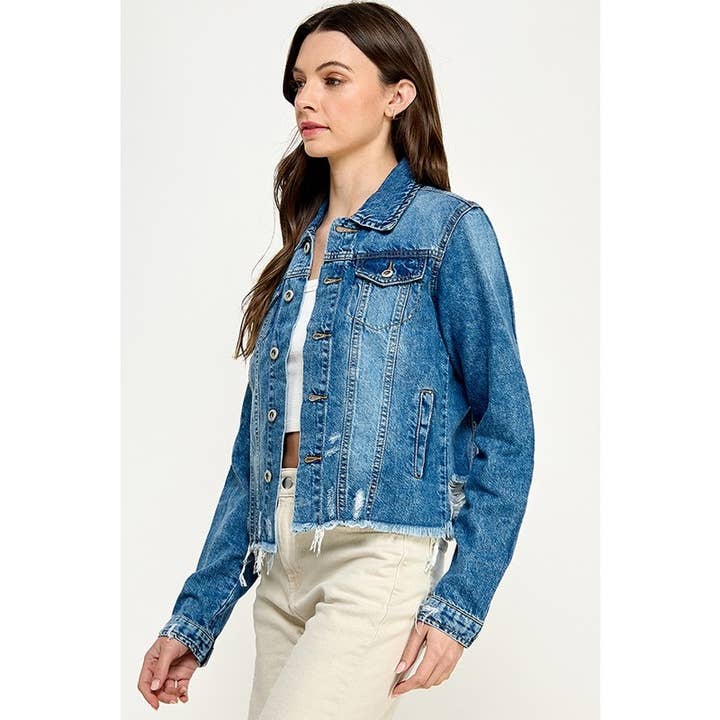 Comfort and Distressed Denim Jacket for wholesale by Clothing of America