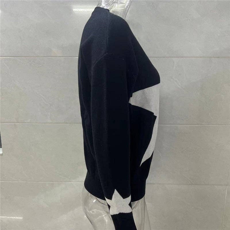 UZ Wholesale Store - Vente Pull en maille – femme - Pull col rond avec imprimé étoile à cinq branches6