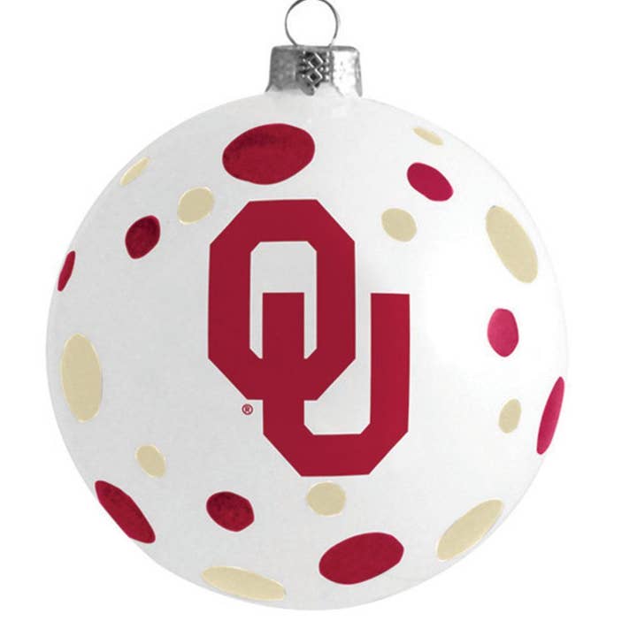 HM Polka Dot Ball Ornament, Oklahoma Sooners for wholesale by The Memory Company